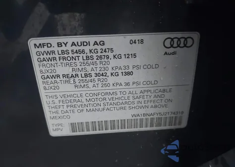 2018 Audi Q5 2.0T Tech Premium z USA, uszkodzony, nr VIN WA1BNAFY5J2174319